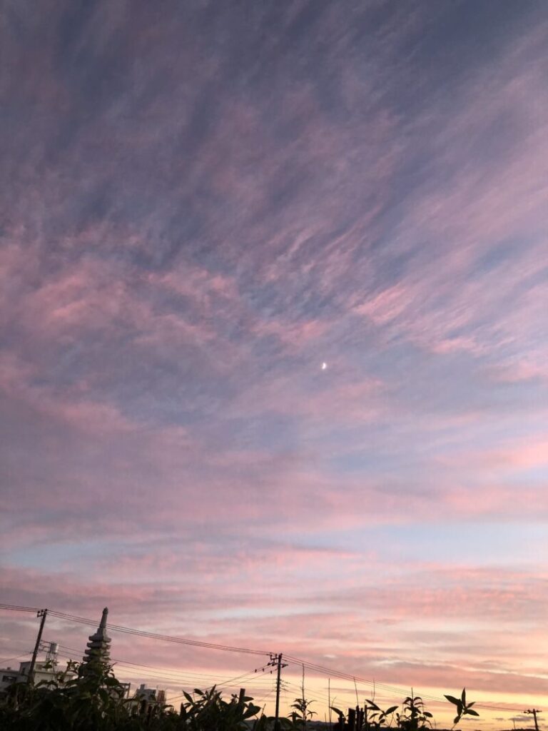 夕焼け空と月